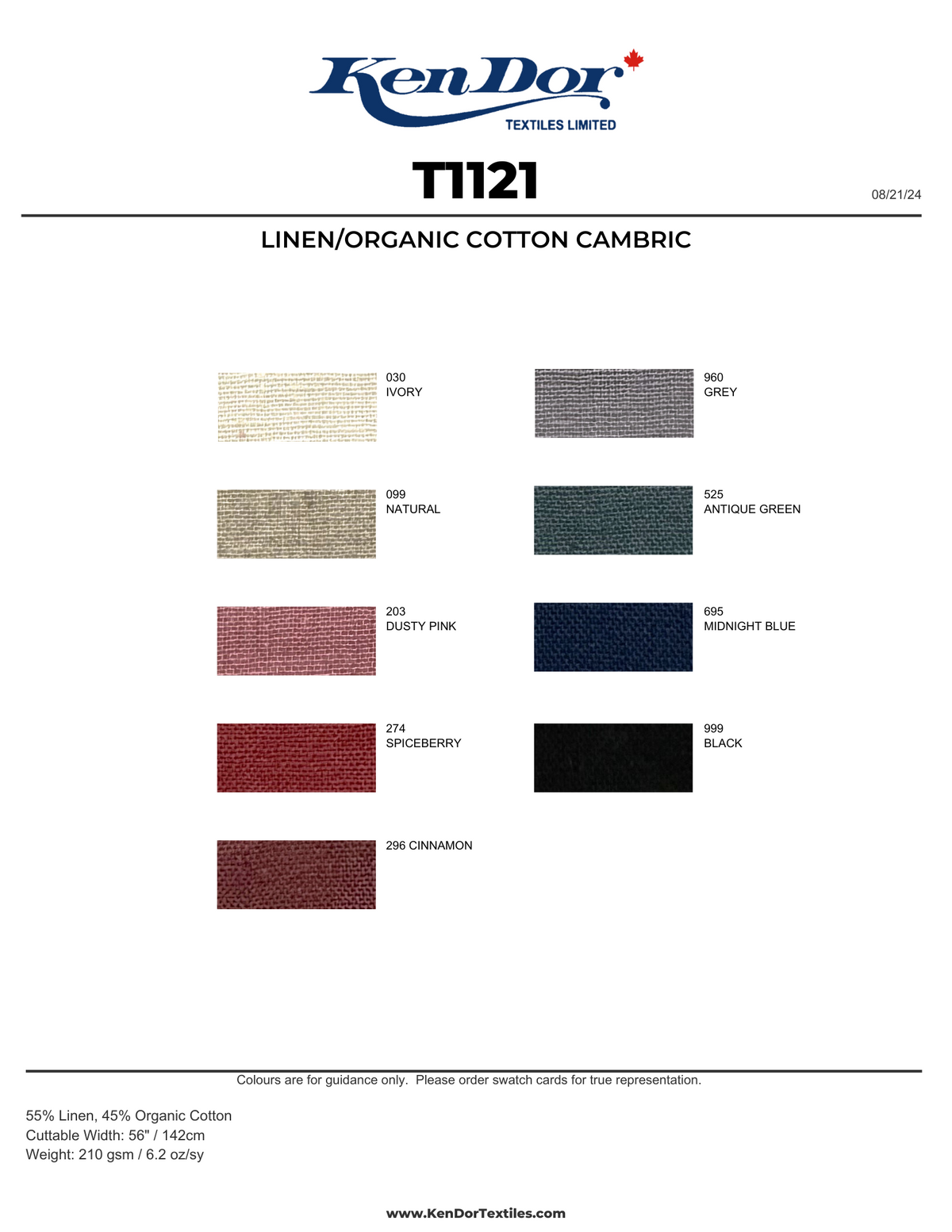 T1121 - Linen/Organic Cotton Cambric | KenDor Textiles