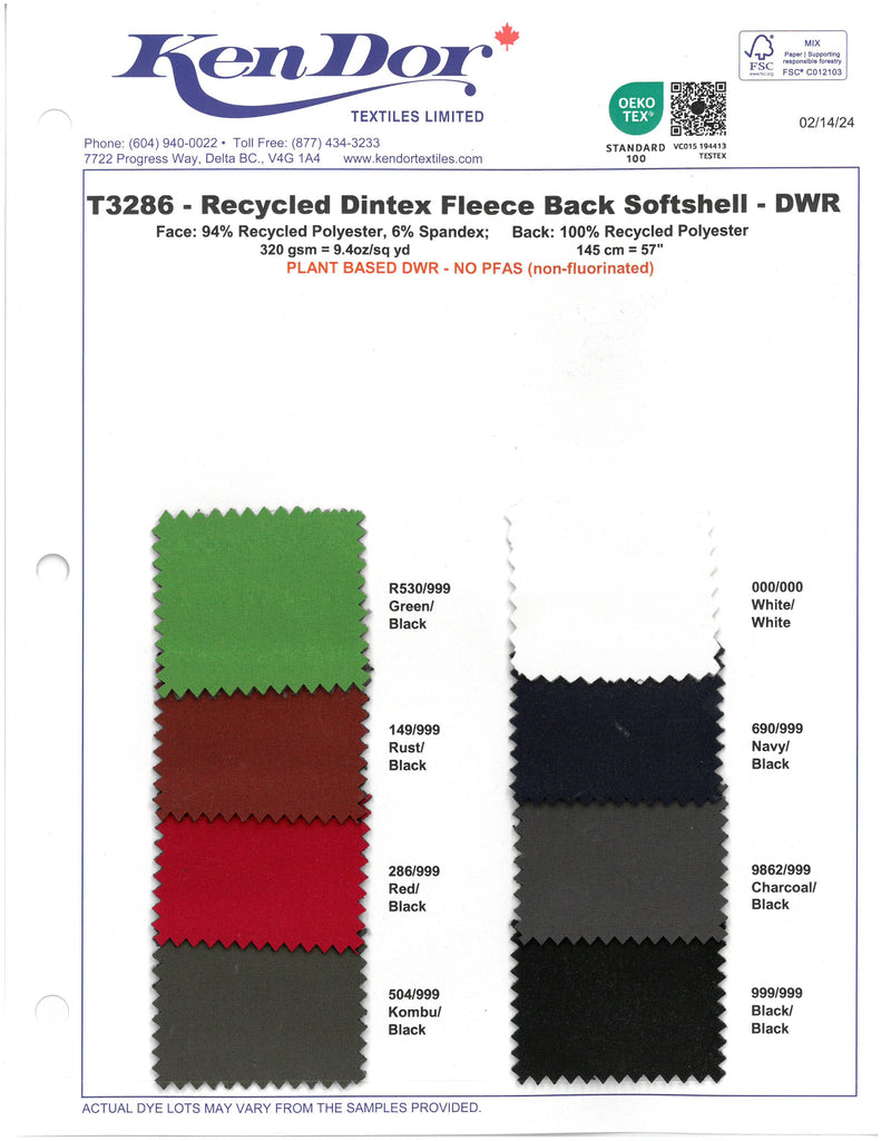 T3286 - Recycled Dintex Fleece Back Softshell (Repreve®) - DWR