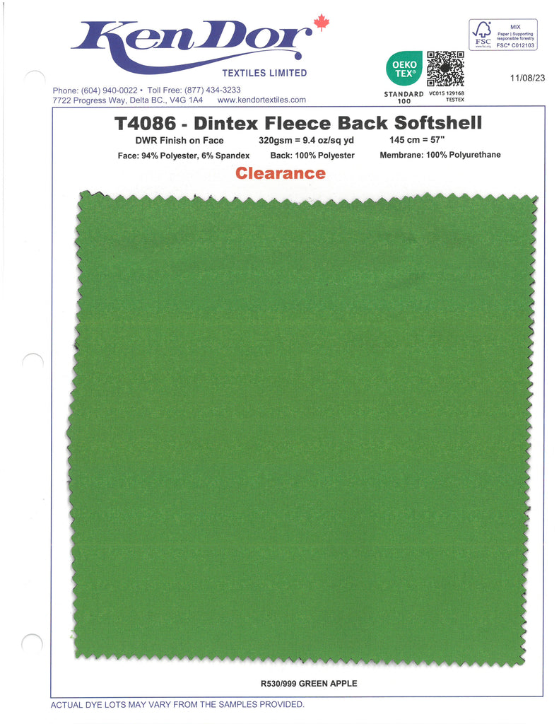 T4083/T4085/T4086 - Dintex Fleece Back Softshell (Clearance)