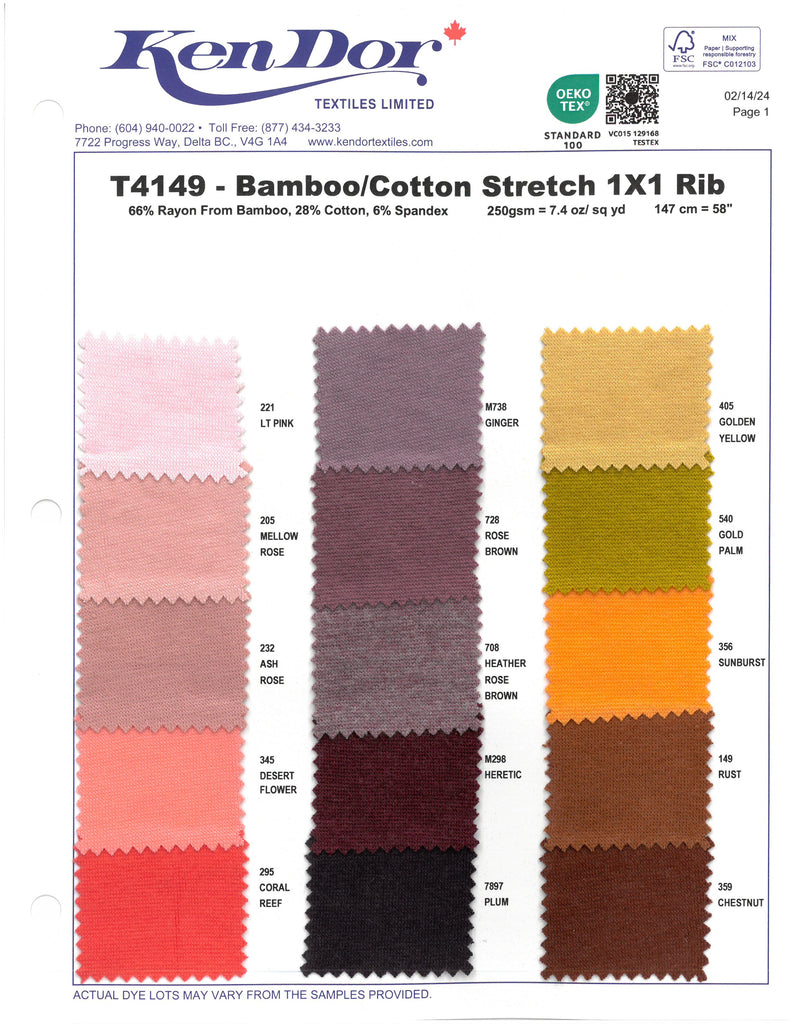 T4149 - Bamboo/Cotton Stretch 1X1 Rib