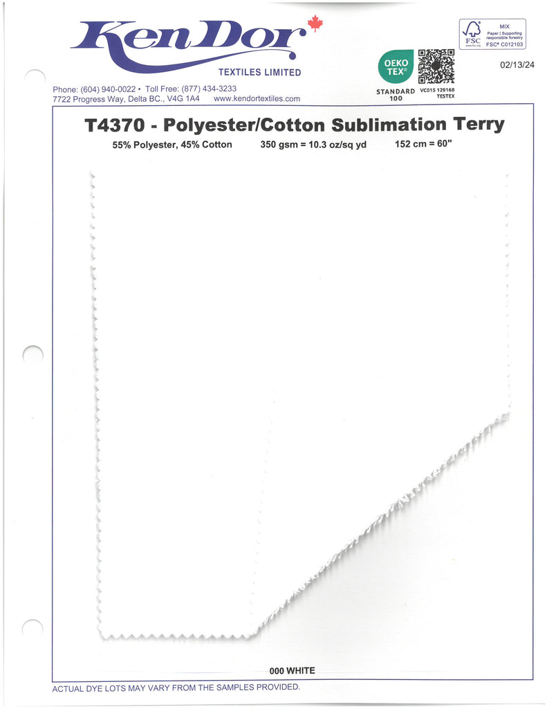 T4370 - Polyester/Cotton Sublimation Terry