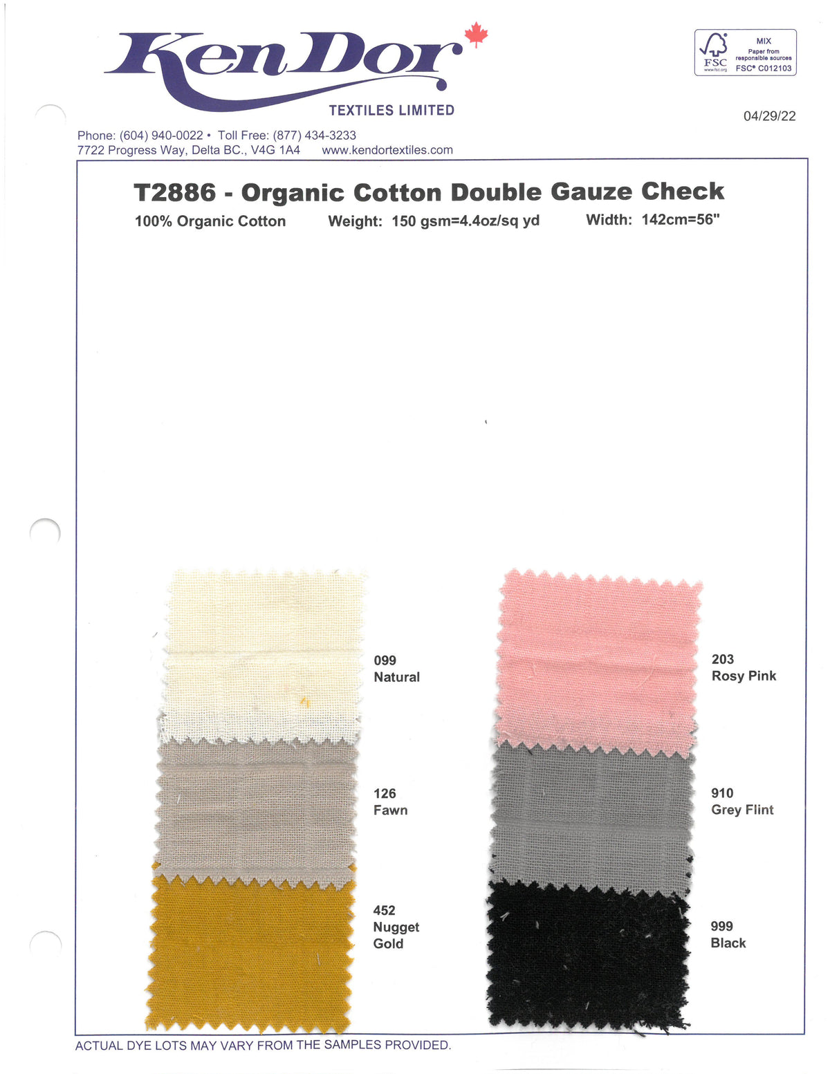 T3288 - Organic Cotton Double Gauze