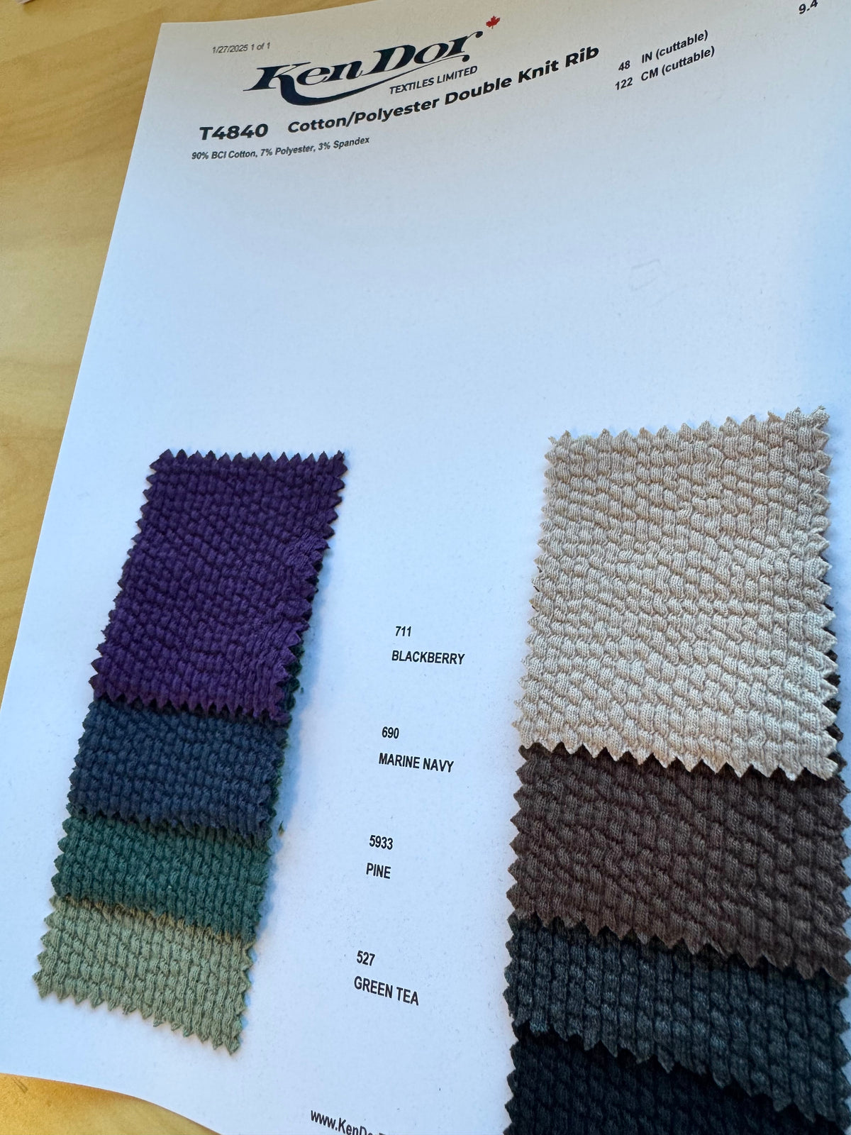T4840 - Cotton/Polyester Double Knit Rib | KenDor Textiles