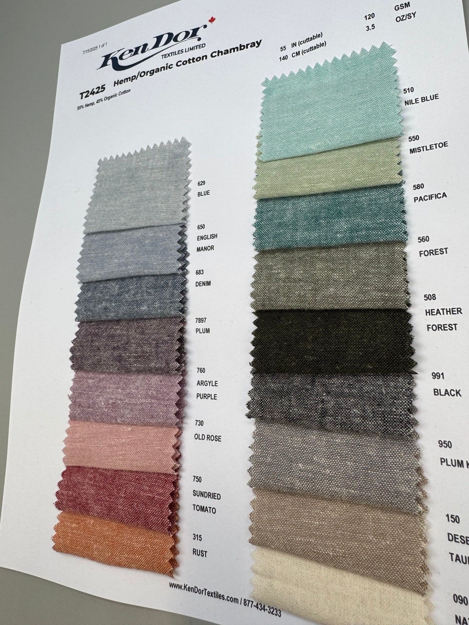 T2425 - Hemp/Organic Cotton Chambray | KenDor Textiles