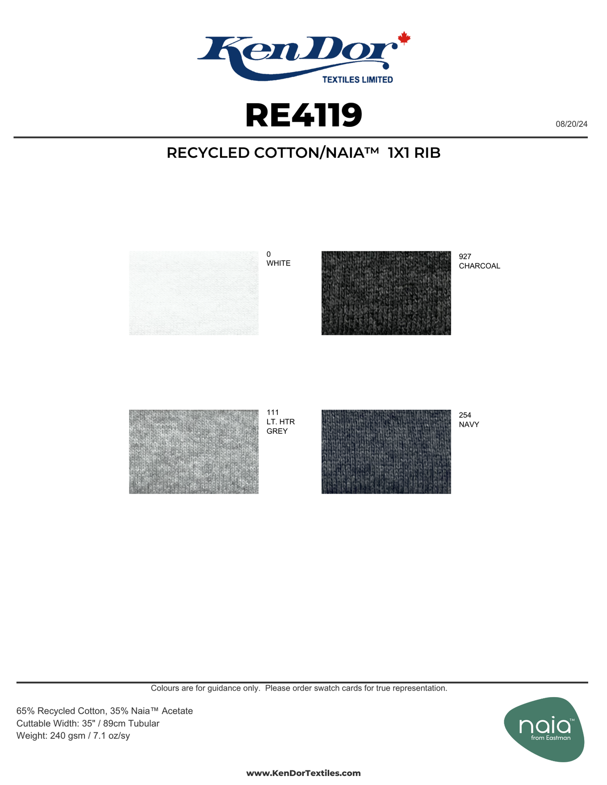 RE4119 - Recycled Cotton/Naia™ 1x1 Rib | KenDor Textiles