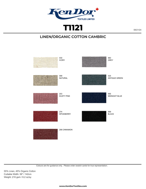 T1121 - Linen/Organic Cotton Cambric | KenDor Textiles