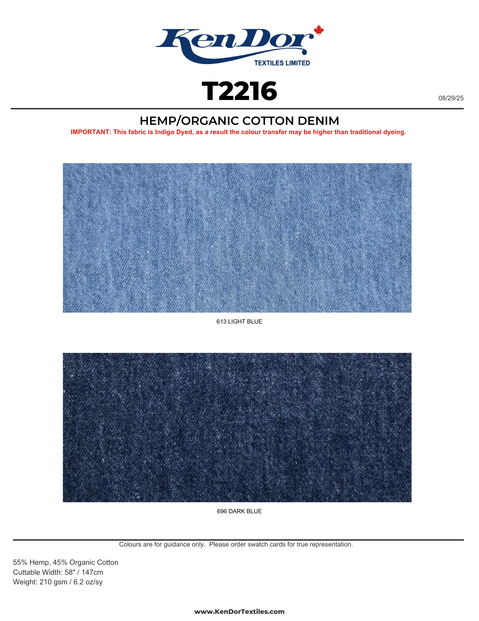 T2216 - Hemp/Organic Cotton Denim | KenDor Textiles