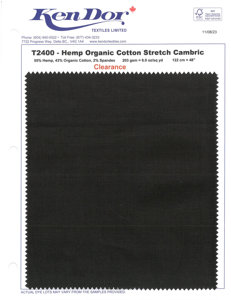 T2400 - Hemp Organic Cotton Stretch Cambric (Clearance)