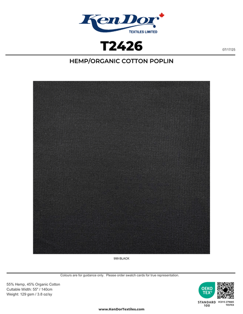 T2426 - Hemp/Organic Cotton Poplin | KenDor Textiles