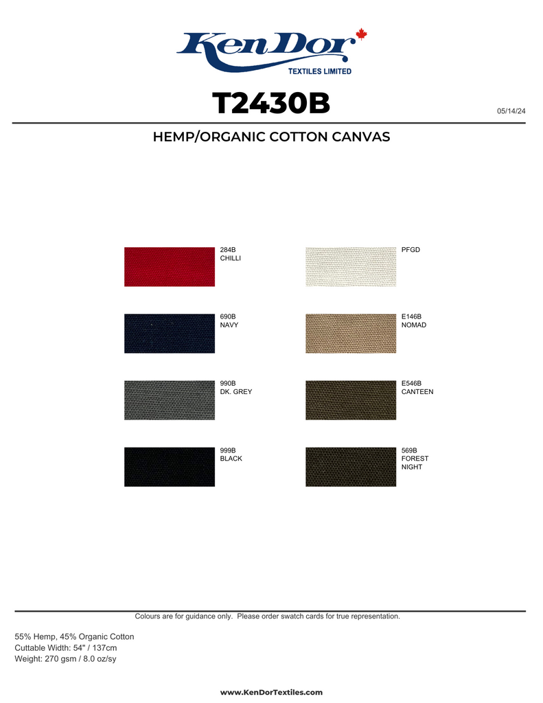 T2430B - Hemp/Organic Cotton Canvas