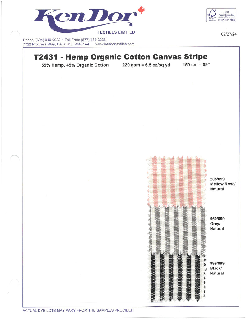 T2431 - Hemp Organic Cotton Canvas Stripe