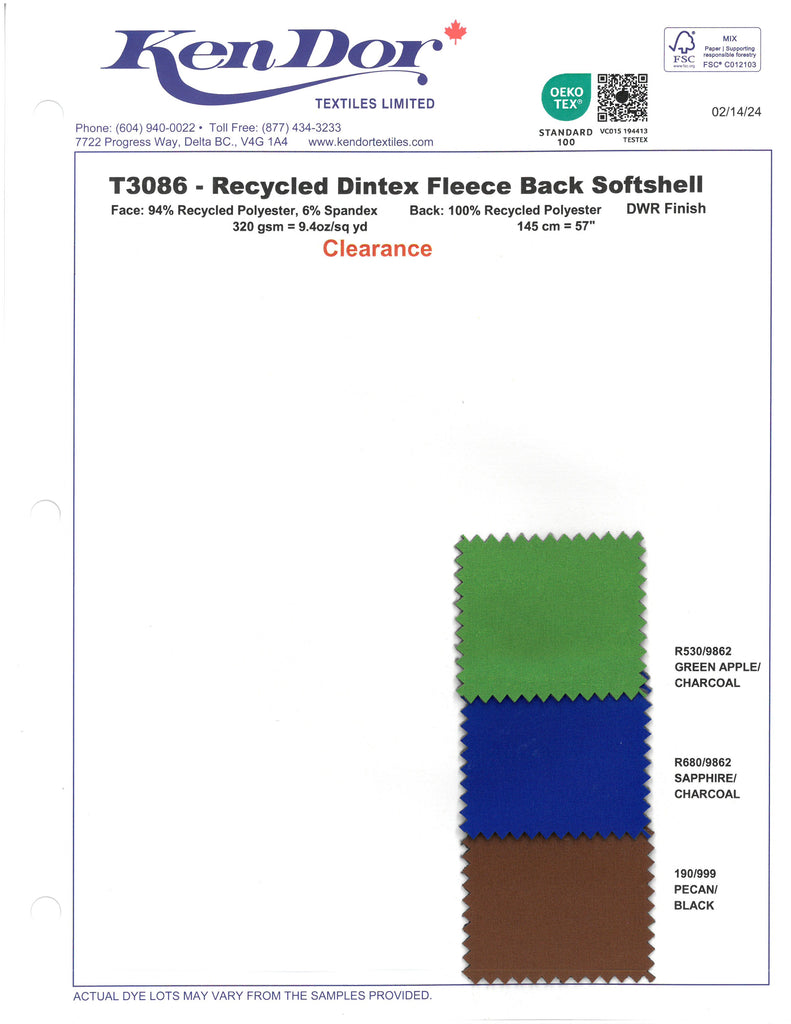 T3085/T3086 - Softshell à dos en polaire Dintex recyclé (Repreve®) (Liquidation)