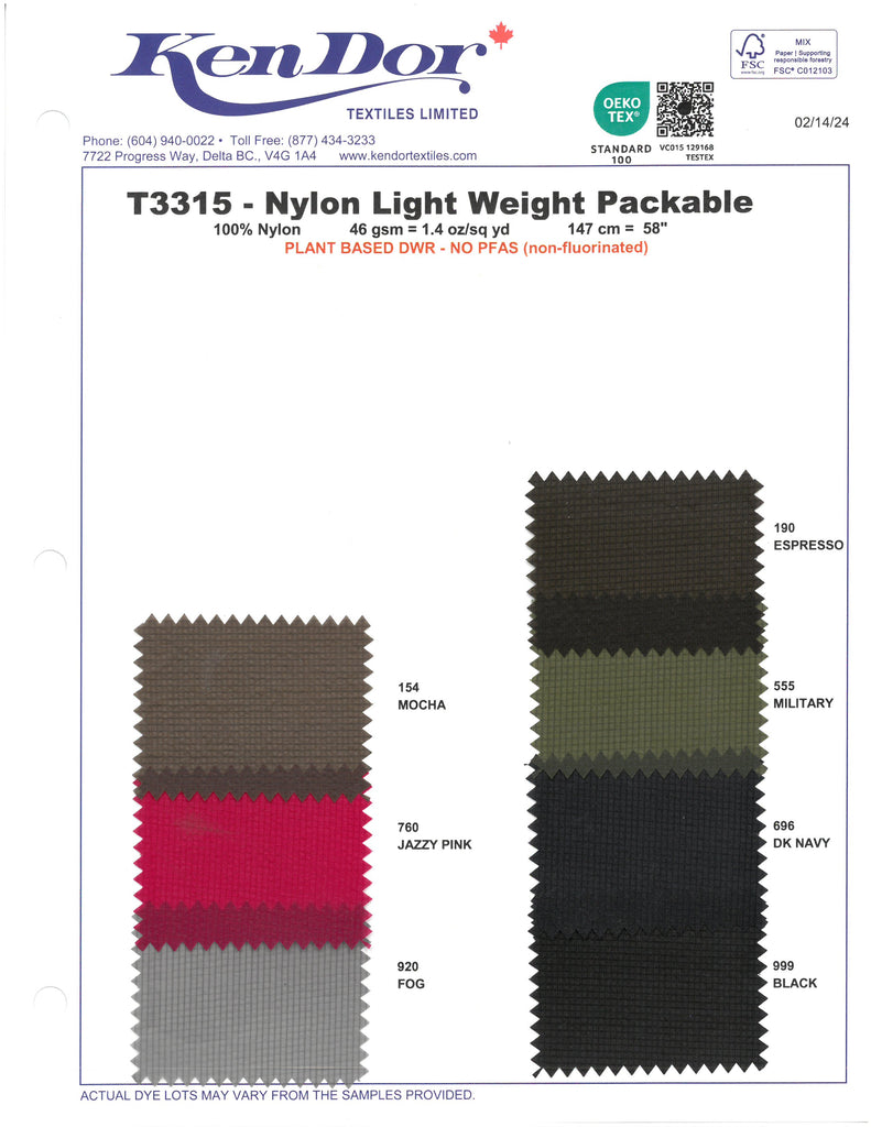 T3315 - Nylon Light Weight Packable