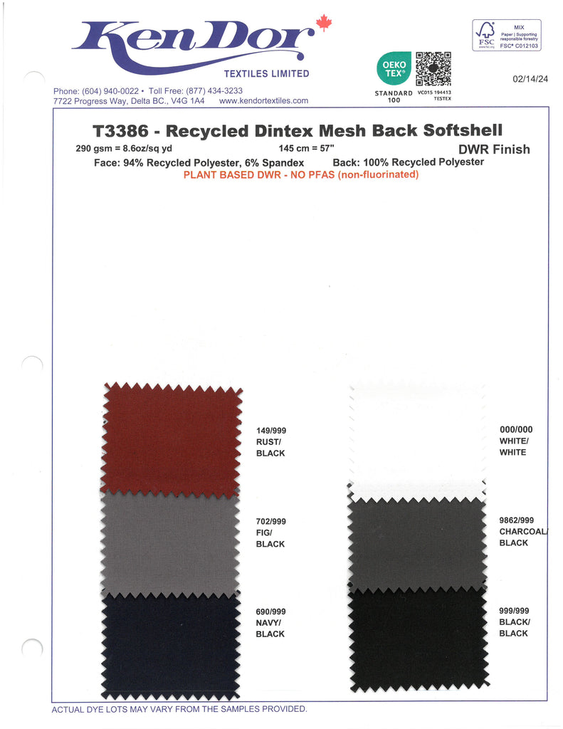 T3386 - Softshell recyclé Dintex Mesh Back (Repreve®) 