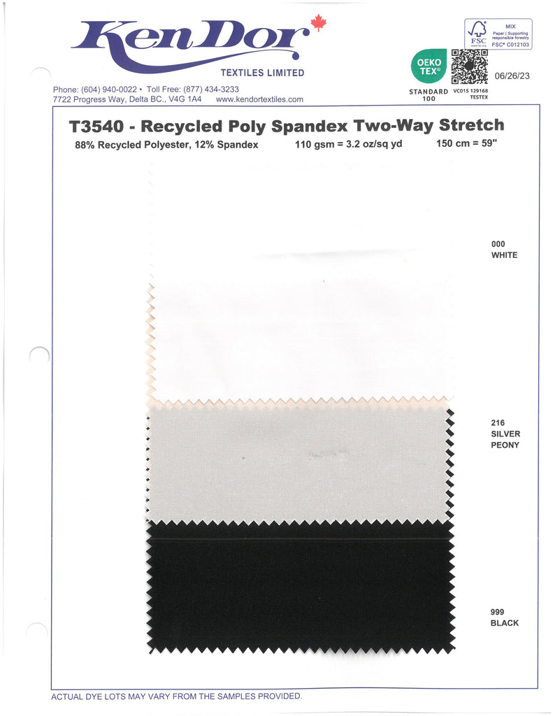 T3540 - Recycled Poly Spandex Two-Way Stretch