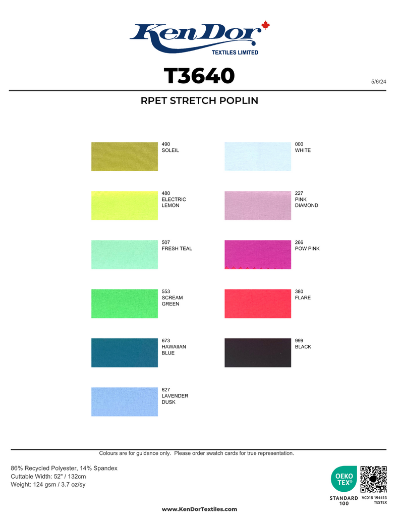 T3640 - Polyester recyclé et spandex extensible dans les deux sens