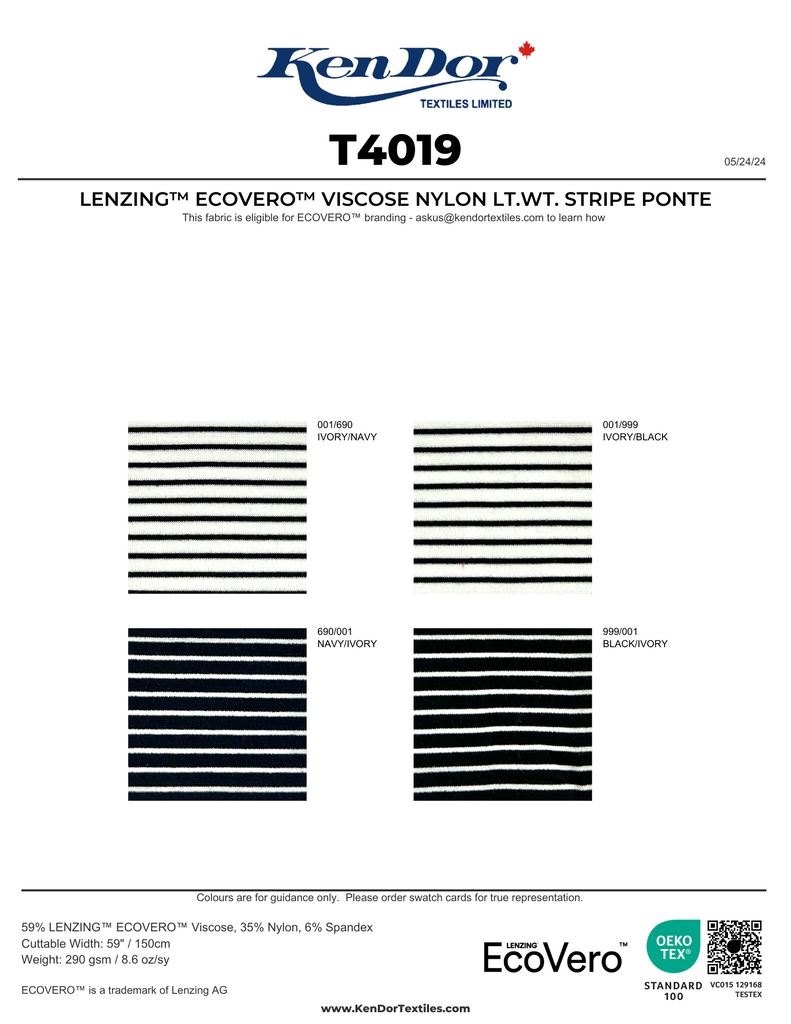 T4019 - LENZING™ ECOVERO™ Viscose Nylon Lt.Wt. Stripe Ponte