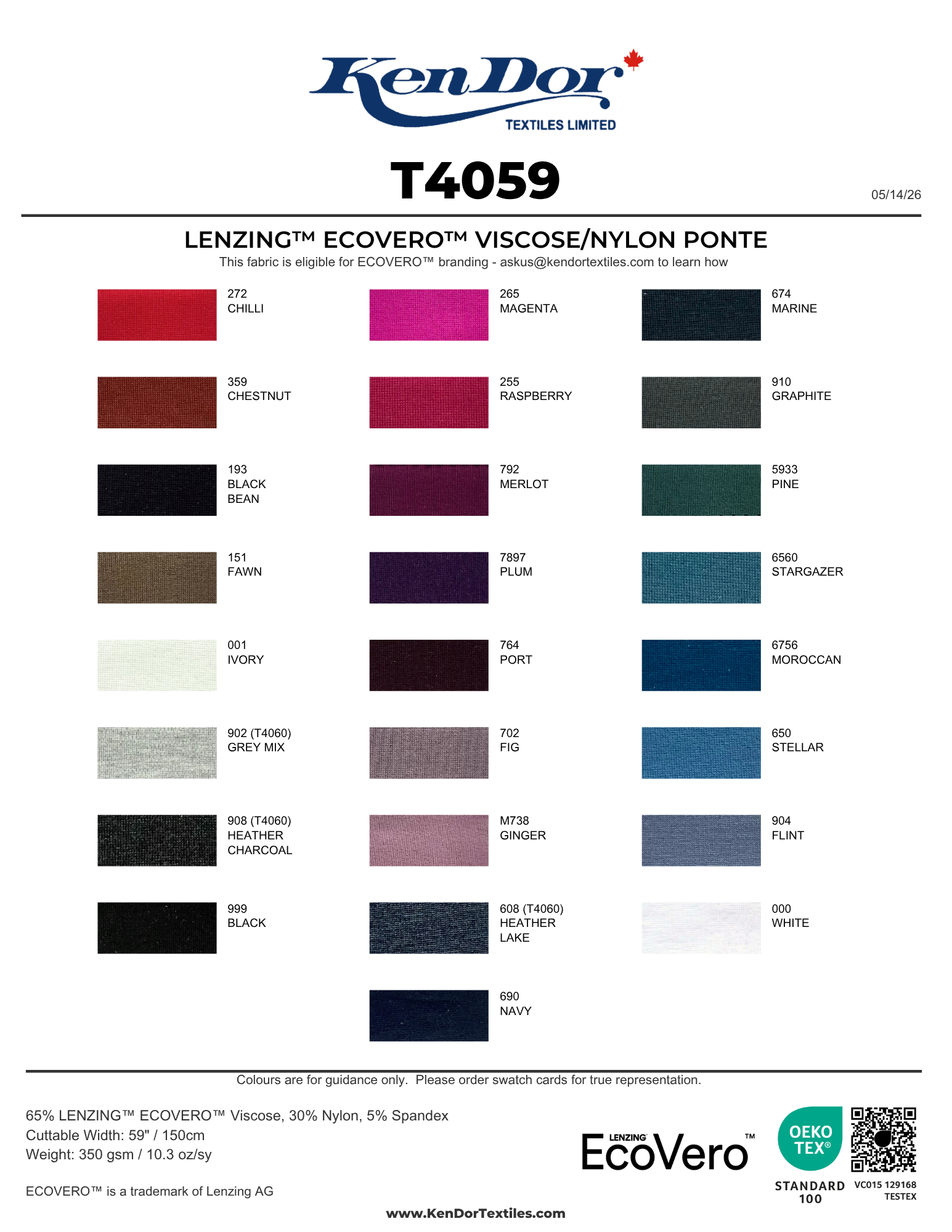 T4059/T4060 - LENZING™ ECOVERO™ Viscose/Nylon Ponte | KenDor Textiles