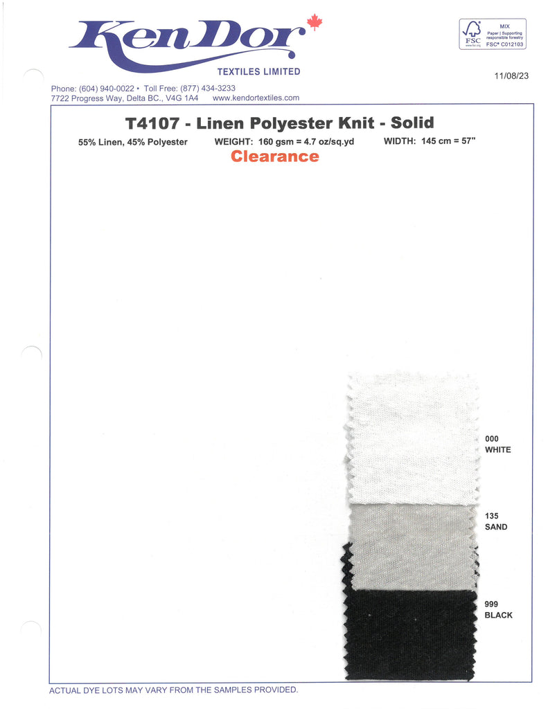 T4107 - Jersey de lino y poliéster - Sólido (liquidación)