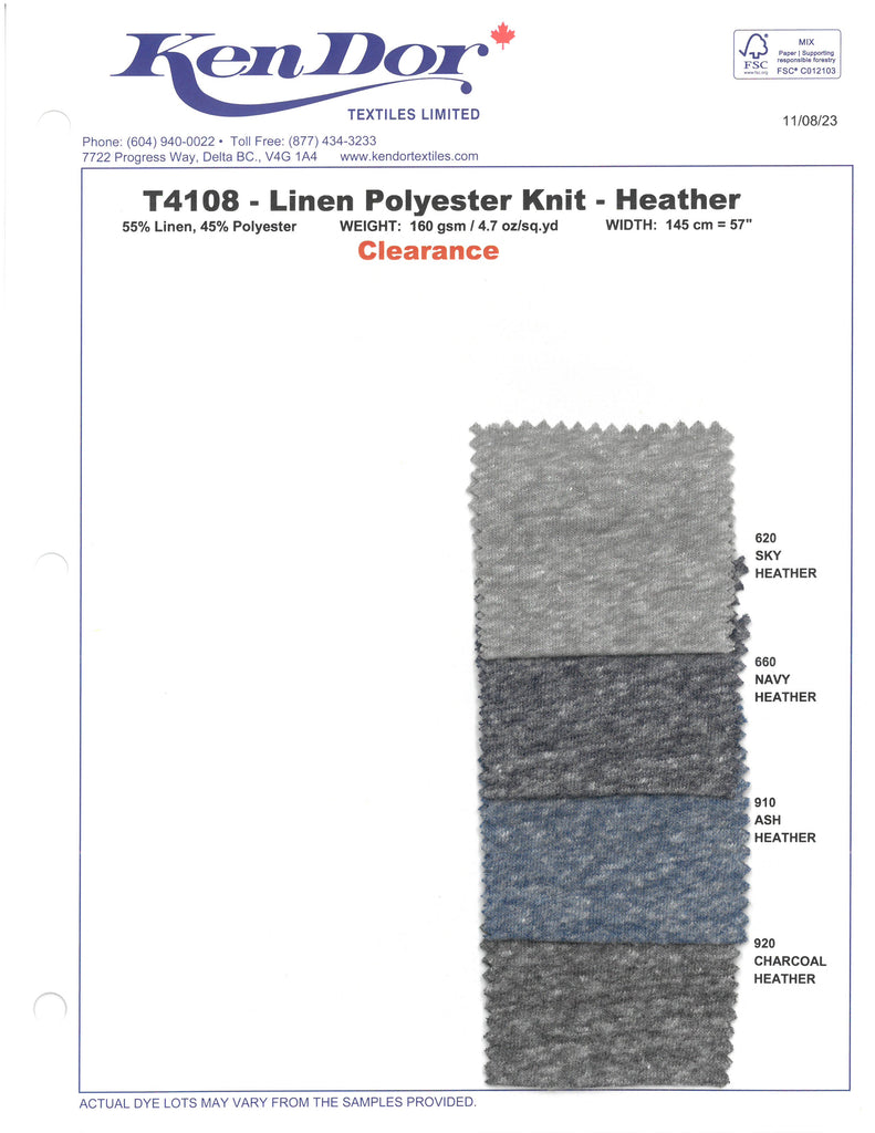 T4108 - Linen Polyester Jersey - Heather (Clearance)