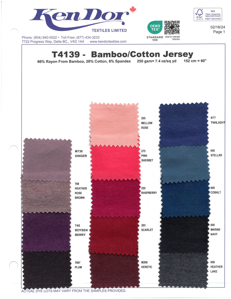 T4139 - 250gsm Bamboo/Cotton Jersey