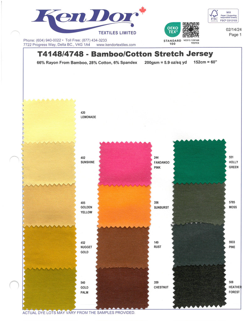 T4148/T4748 - Bamboo/Cotton Stretch Jersey