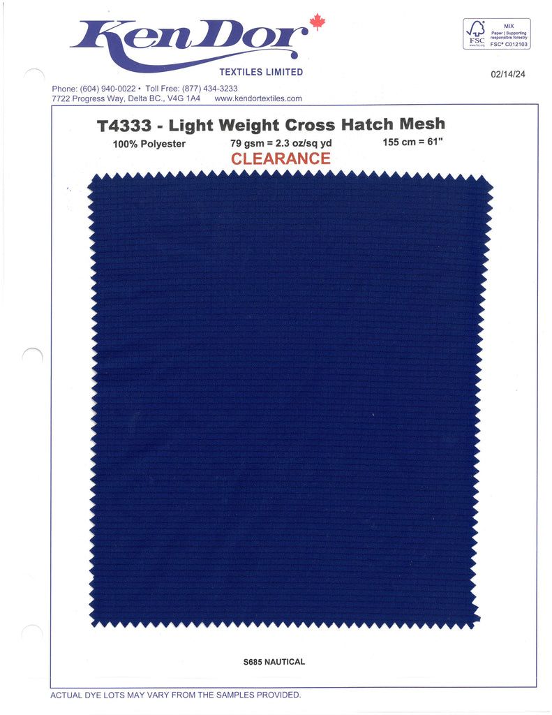 T4333 - Light Weight Cross Hatch Mesh (Clearance)