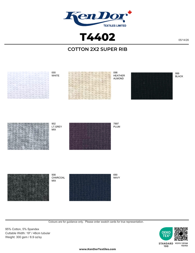 T4402 - Cotton 2X2 Super Rib | KenDor Textiles
