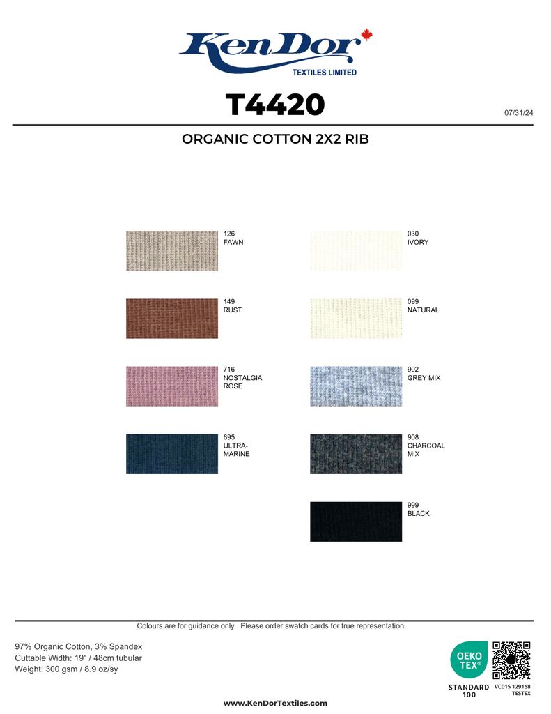 T4420 - Organic Cotton 2x2 Rib | KenDor Textiles
