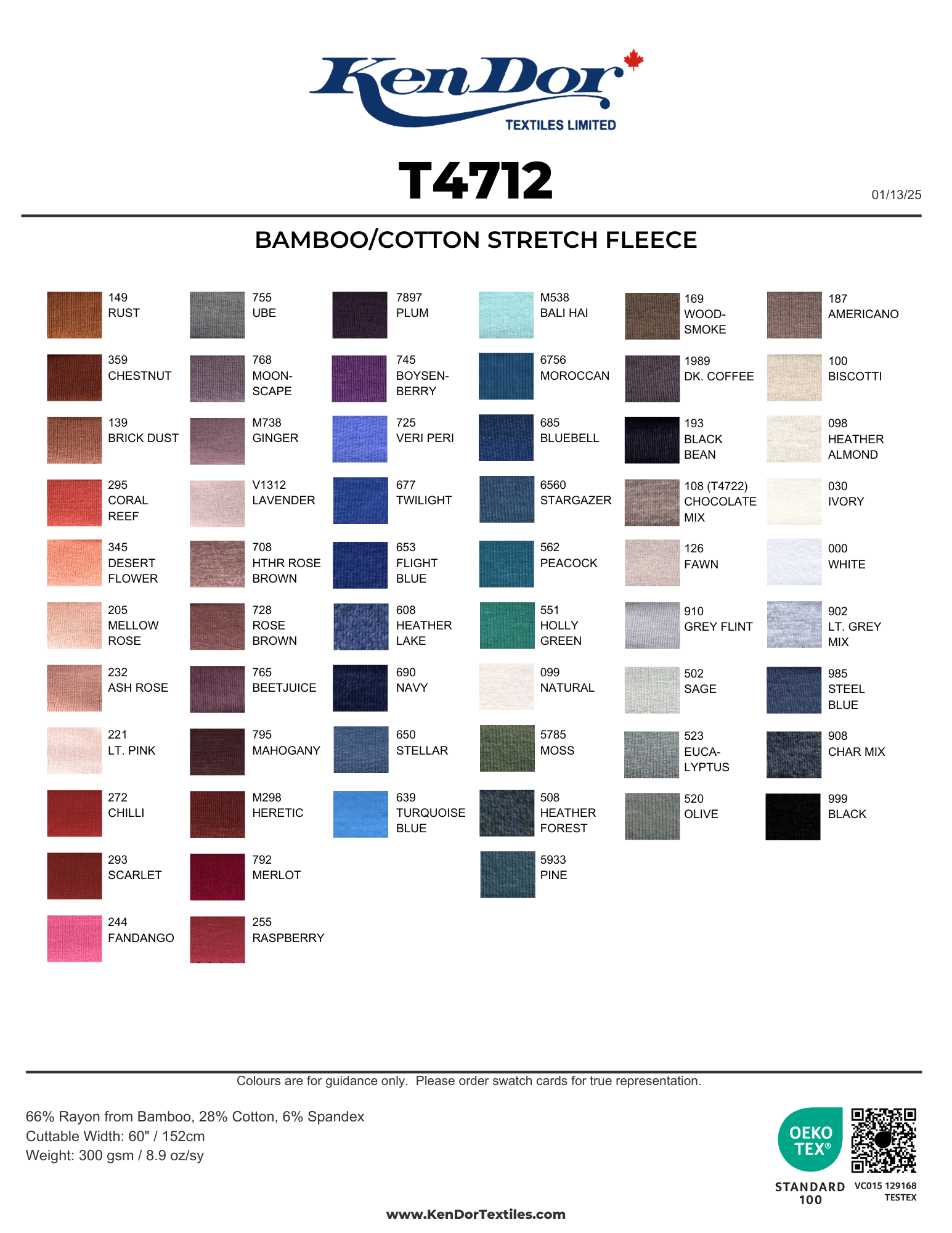 T4712 - Bamboo/Cotton Stretch Fleece | KenDor Textiles