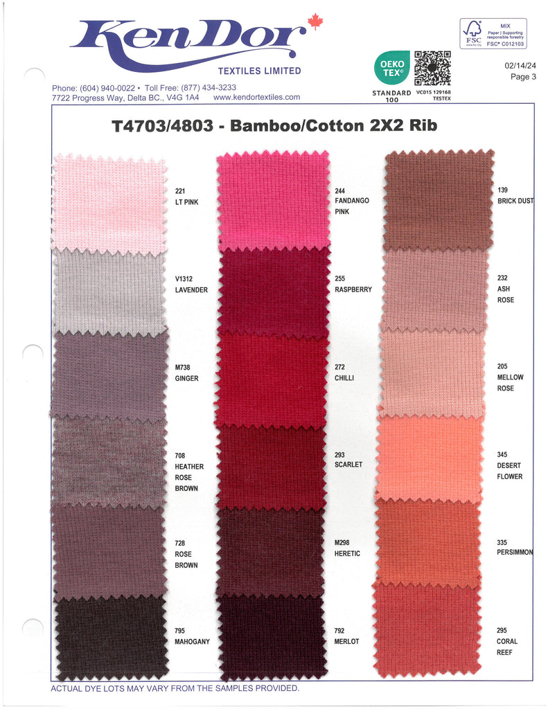 T4703/T4803 - Bamboo Cotton 2X2 Rib