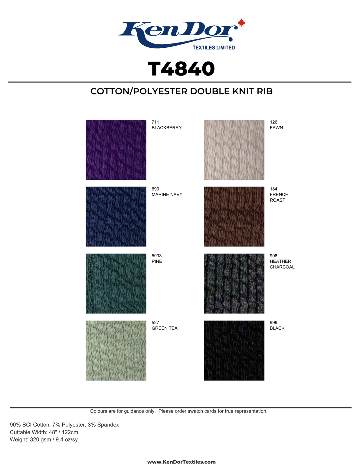 T4840 - Cotton/Polyester Double Knit Rib | KenDor Textiles