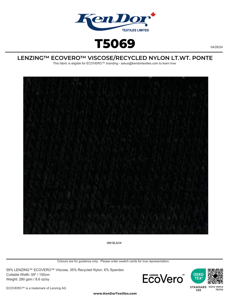 T5069 - LENZING™ ECOVERO™ Viscose/Recycled Nylon LT.WT. Ponte