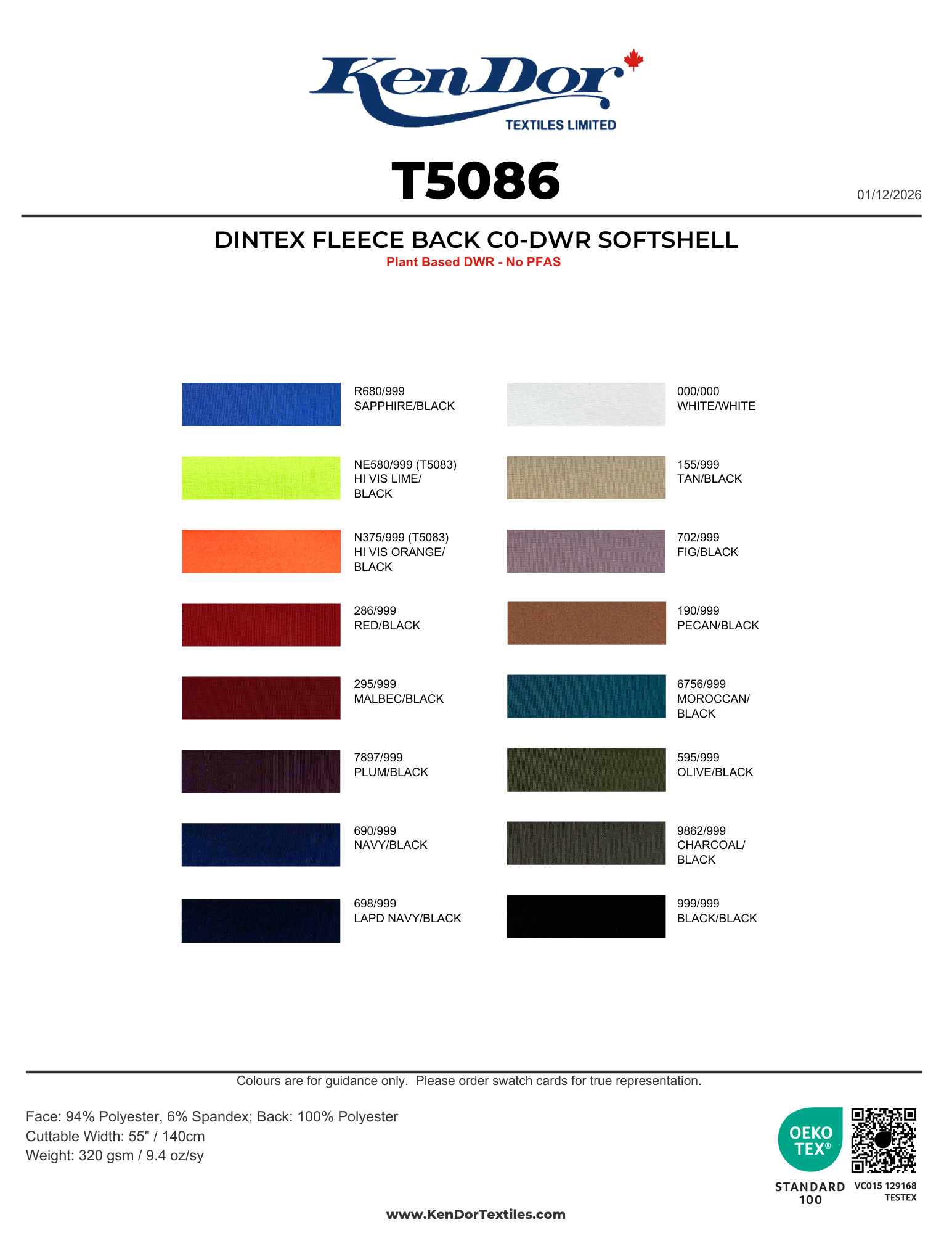 T5086 - Dintex Fleece Back C0-DWR Softshell | KenDor Textiles