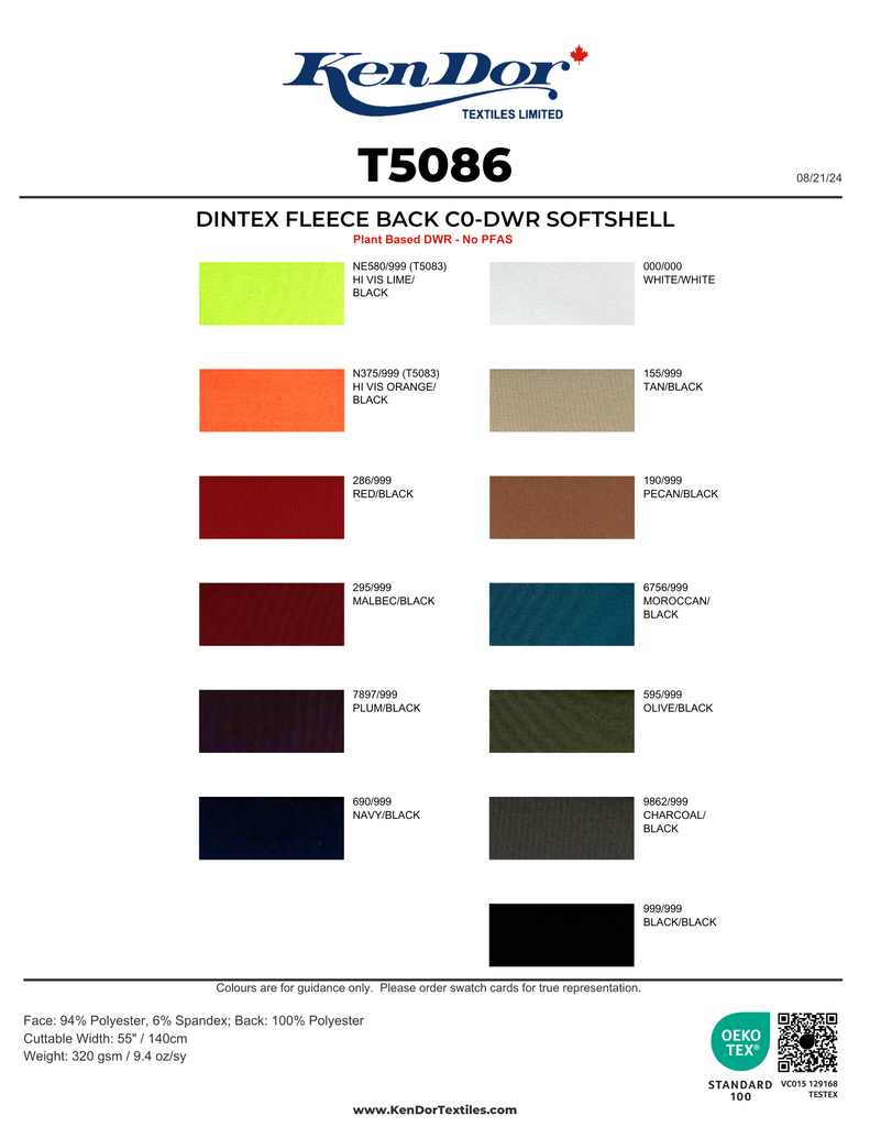 T5086 - Dintex Fleece Back C0-DWR Softshell