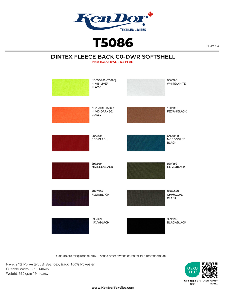 T5086 - Dintex Fleece Back C0-DWR Softshell