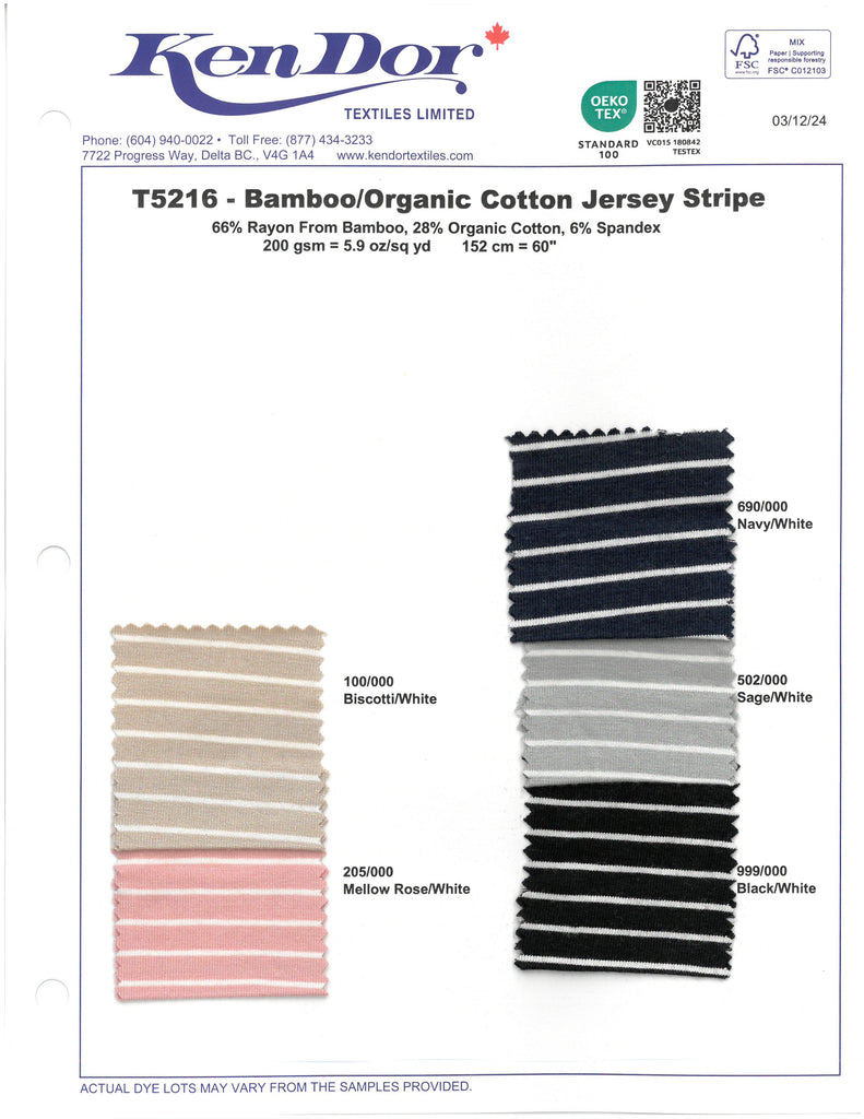 T5216 - Jersey Raya Bambú/Algodón Orgánico