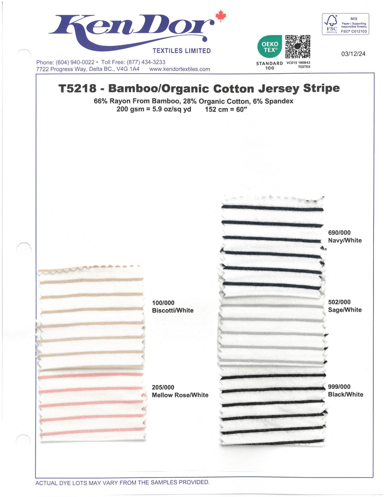 T5218 - Jersey Raya Bambú/Algodón Orgánico
