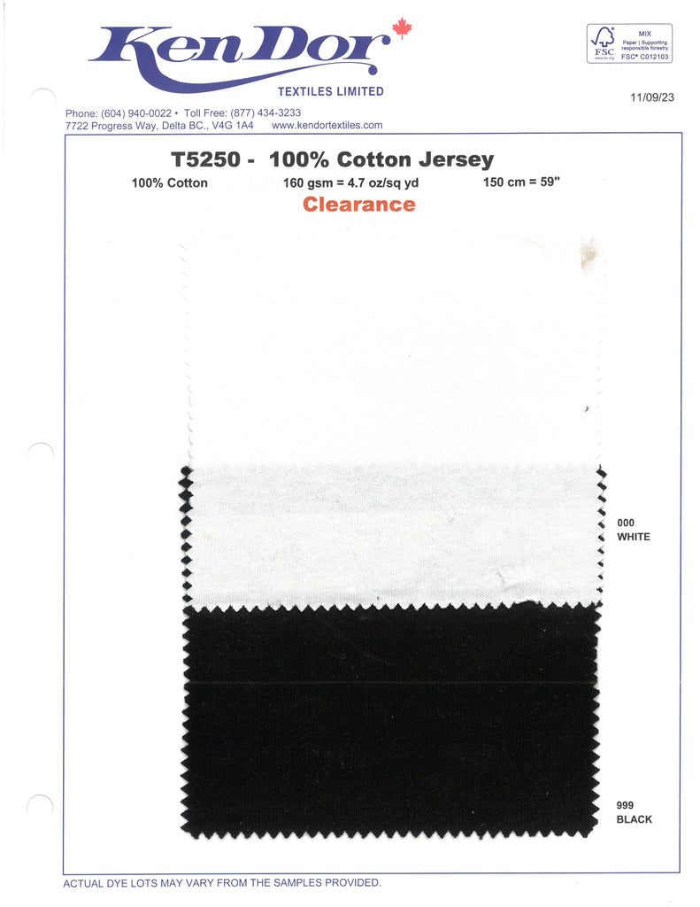 T5250  - 100% Cotton Jersey (Clearance)