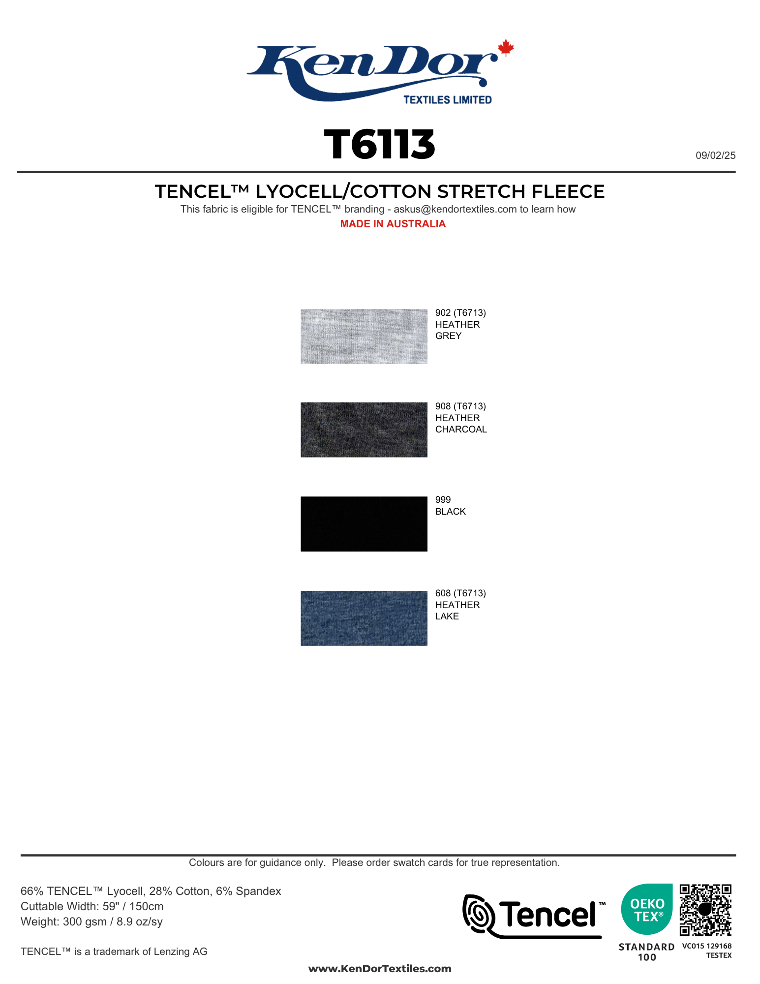 T6113 TENCEL™ Lyocell/Cotton Stretch Fleece KenDor Textiles