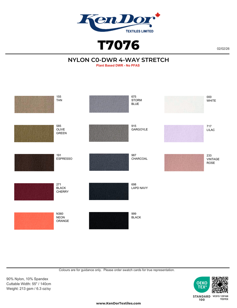 T7076 - Nylon C0-DWR 4-Way Stretch | KenDor Textiles