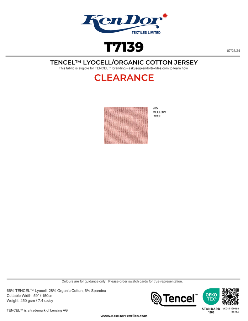 T7139 - TENCEL™ Lyocell Organic Cotton Stretch Jersey (Clearance)
