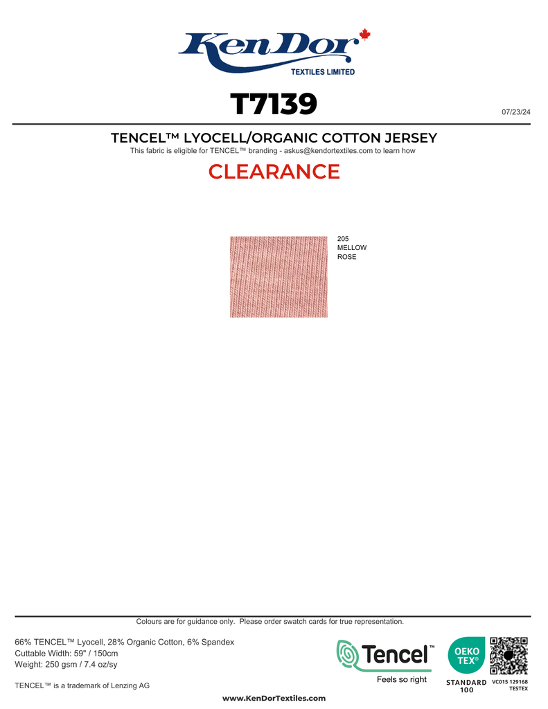 T7139 - TENCEL™ Lyocell Organic Cotton Stretch Jersey (Clearance)