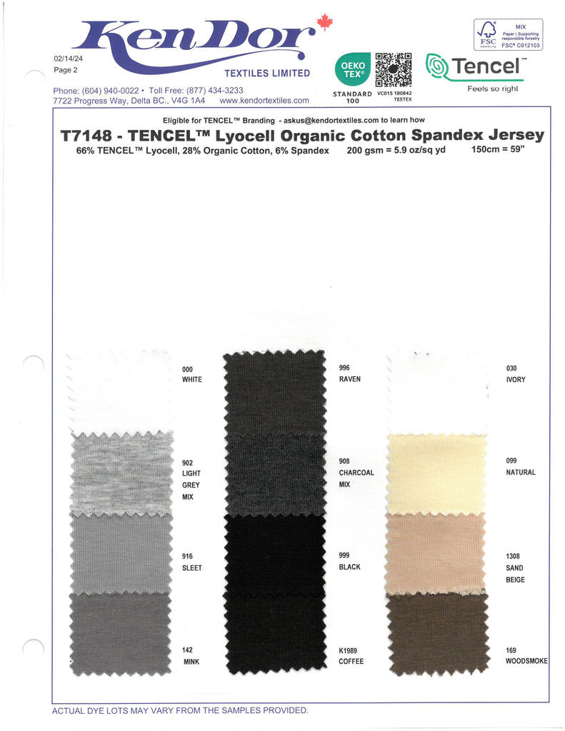 T7148 - TENCEL™ Lyocell Organic Cotton Spandex Jersey