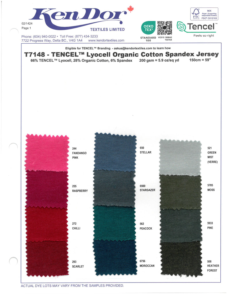 T7148 - Jersey de spandex y algodón orgánico Lyocell TENCEL™