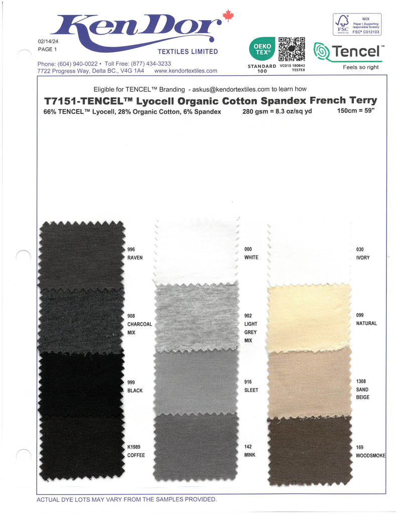 T7151 - Terry francés de spandex y algodón orgánico Lyocell TENCEL™