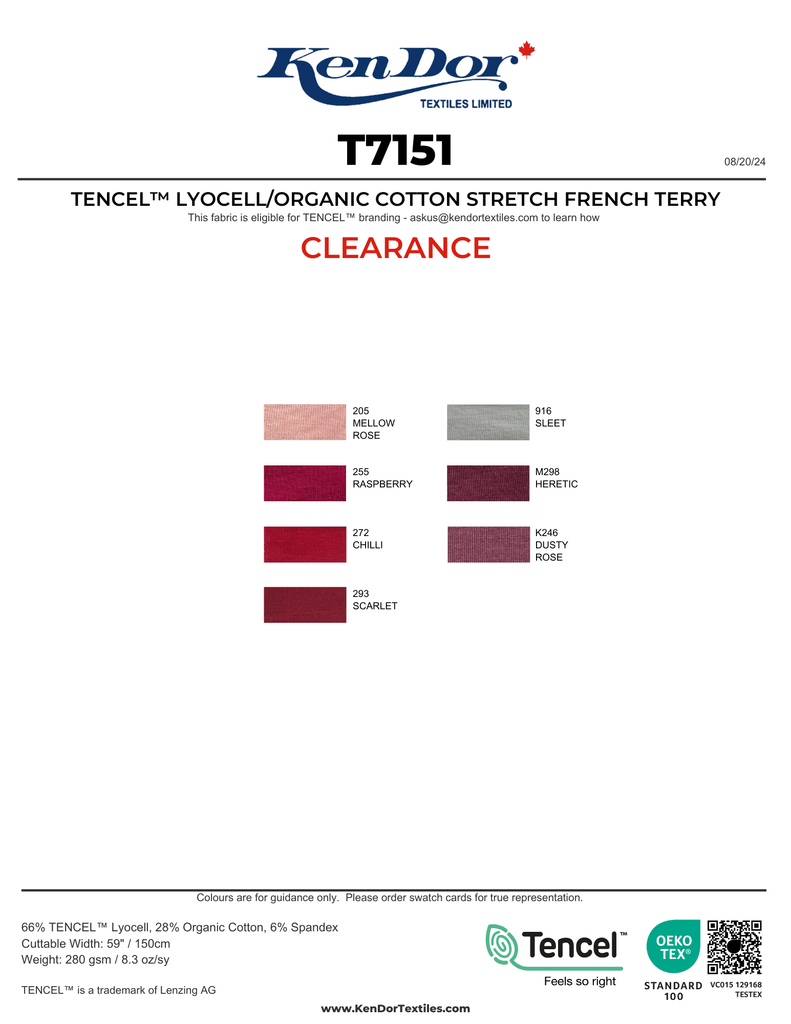 T7151 - TENCEL™ Lyocell/Organic Cotton Stretch French Terry (Clearance)