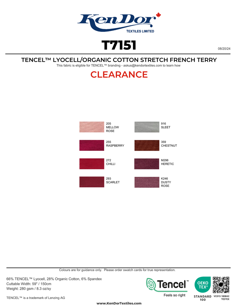 T7151 - TENCEL™ Lyocell Organic Cotton Spandex French Terry