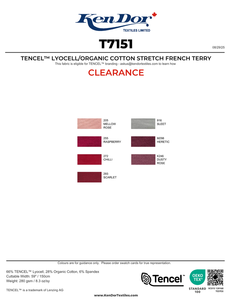 T7151 - TENCEL™ Lyocell/Organic Cotton Stretch French Terry (Clearance)
