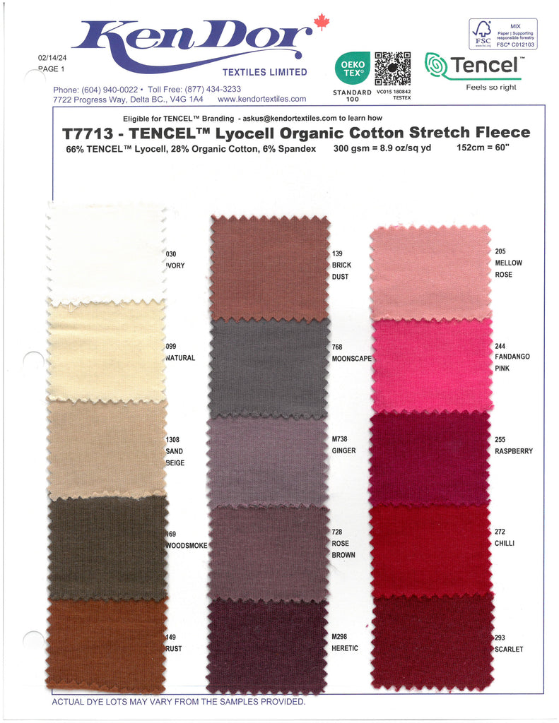 T7713 - TENCEL™ Lyocell Organic Cotton Stretch Fleece